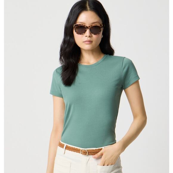 J.Crew Essential Short-Sleeve Crewneck Tee WMNS XS Pale Spinach Cotton Slim Fit - Picture 1 of 8